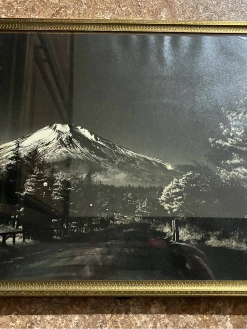 Vintage 11x14 Gold Tone Ornate Picture Frame Original Mt Fuji Japan Photo Velvet